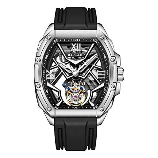 Forsining Orologio da uomo automatico Relojes Data Funzione Tonneau Shape Fashion Watch con cinturino in pelle