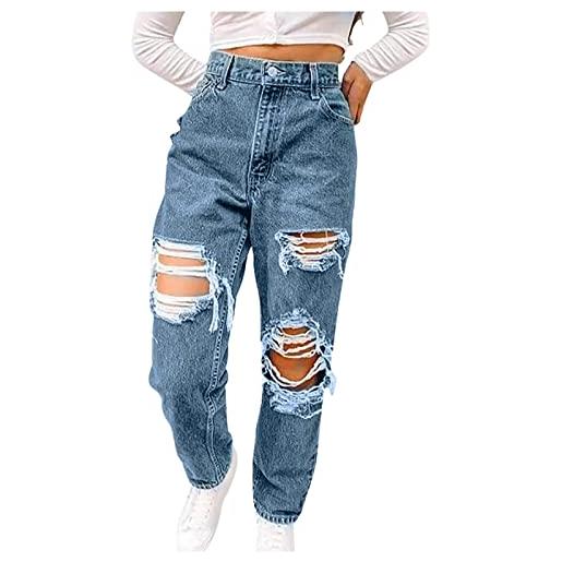 HAOLEI donne casual strappati offerte di primavera jeans baggy dritti a gamba larga pantaloni in denim vita alta primaverili vintage jeggings pantaloni a gamba diritti larghi casual push up leggins