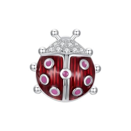Jewellbox Ciondolo Coccinella In Argento Sterling 925 Con Zirconia Cubica Rossa – Portafortuna Per Bracciale O Collana