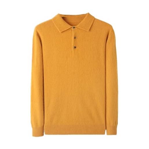 Dninmim maglione lavorato a maglia in cashmere da uomo tinta unita polo manica lunga pullover jumper, ruggine, xxl