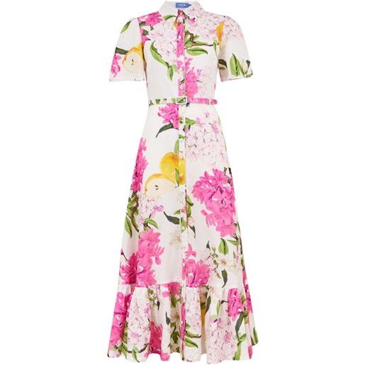Leo Lin abito becca midi a fiori con ruches - bianco