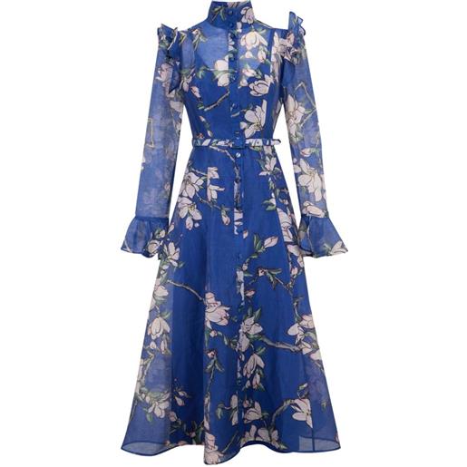 Leo Lin abito midi katrina con ruches - blu