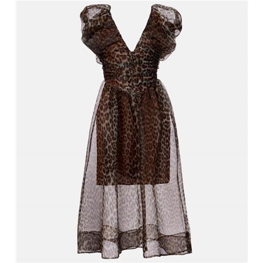 Ganni abito midi in organza con stampa leopardata