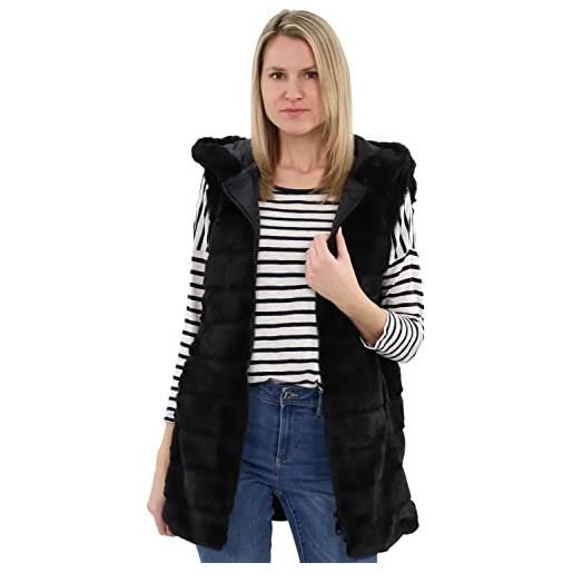 malito more than fashion malito cr-1958 - gilet da donna con cappuccio in pelliccia sintetica a costine, con cerniera, cammello, s