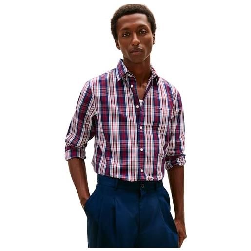 Tommy Hilfiger flex poplin medium check shirt mw0mw41712 camicia l/s, blue (preppy navy/check), l adulto
