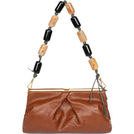 DRIES VAN NOTEN clutch in pelle con perline - marrone