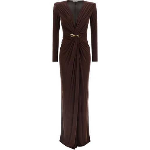 Elisabetta Franchi abito lungo drappeggiato - marrone