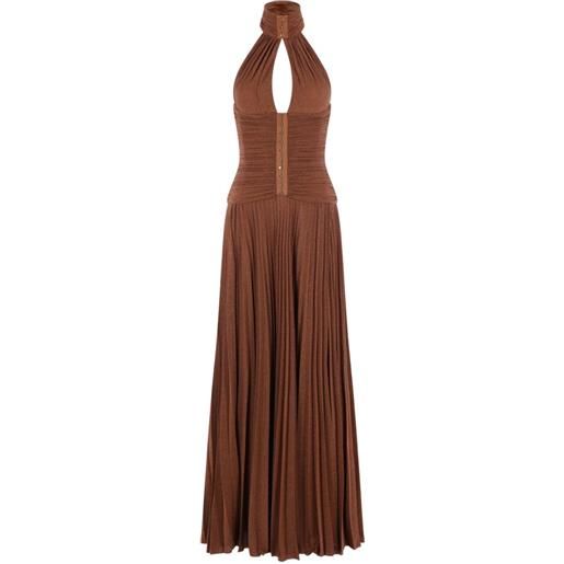 Elisabetta Franchi abito lungo con scollo all'americana - marrone