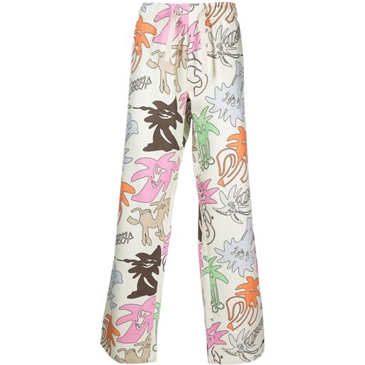 Palm Angels pantaloni a gamba ampia con stampa palmity - bianco