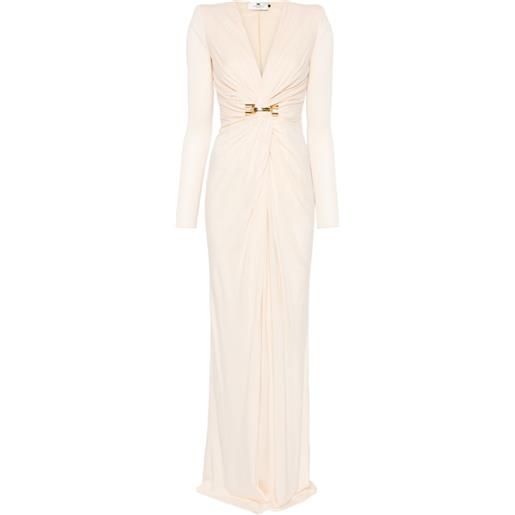 Elisabetta Franchi abito lungo con scollo a v e maniche lunghe - toni neutri