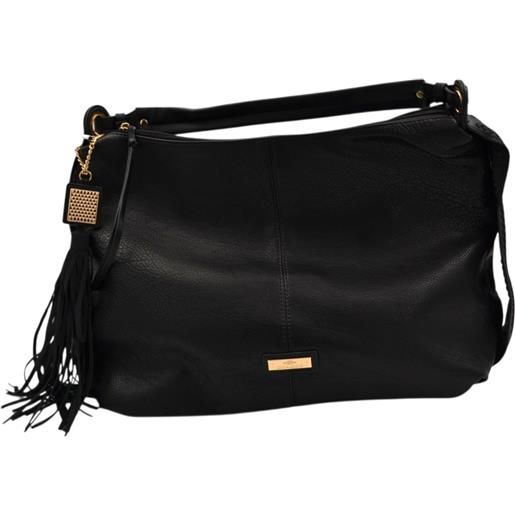 CHARRO borsa morbida donna firmata charro a spalla sacco nera con accessorio frangia e zip dorate