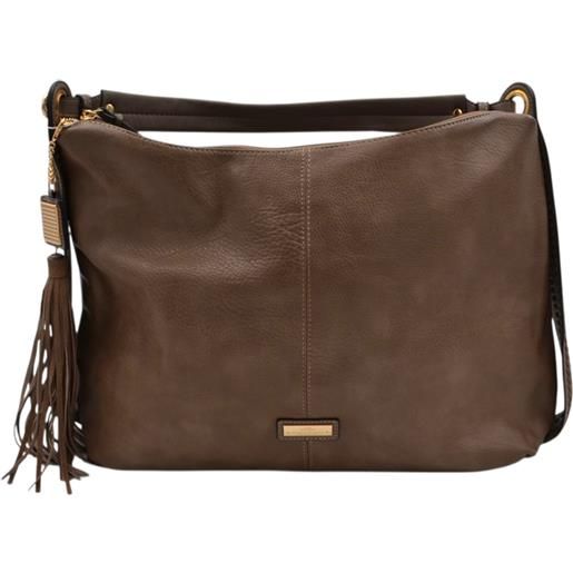 CHARRO borsa morbida donna firmata charro a spalla sacco marrone con accessorio frangia e zip dorate