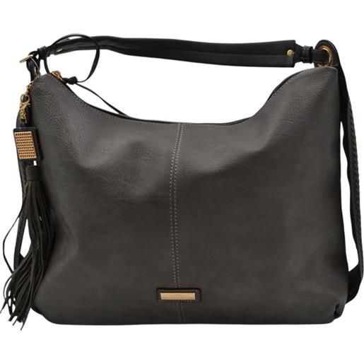 CHARRO borsa morbida donna firmata charro a spalla sacco grigio con accessorio frangia e zip dorate
