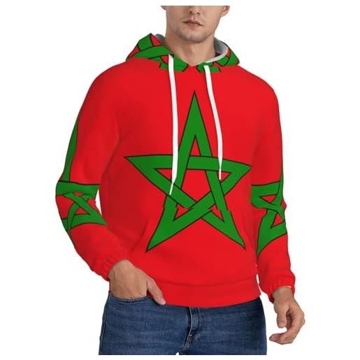 Generic felpa con cappuccio uomini stampa marocco bandiera - tessuto leggero ed elastico, fit rilassato, ideale per outdoor e uso quotidiano