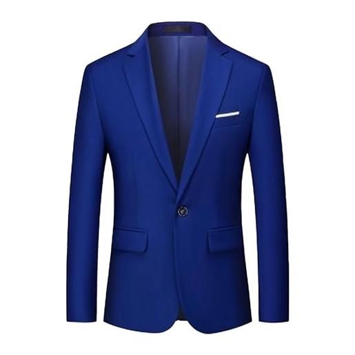 Maiyifu-GJ giacca da uomo business casual suit giacca un bottone tinta unita blazer slim fit formale cappotto sportivo, blu royal, 4xl