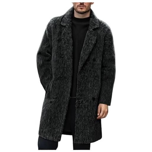 Generisch cappotto di lana da uomo invernale trench lungo doppio petto cappotto con tasca cappotto invernale termico spesso cappotto da uomo in lana caldo cappotto di transizione risvolto cappotto