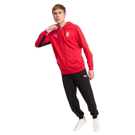 A.C. Milan - kit felpa con cappuccio e pantaloni, set 2 pezzi con logo A.C. Milan e puma, prodotto ufficiale, adulto, rosso, xs