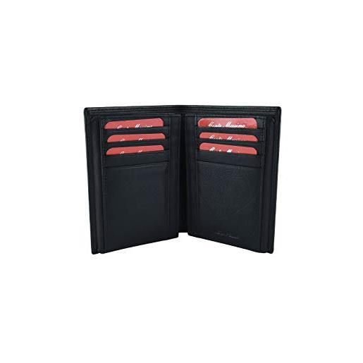 Portafoglio Uomo In Vera Pelle Verticale GRESEL: 11 Slot E Portamonete A Clip (Nero) - 2