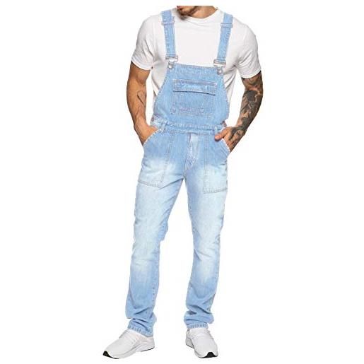989Zé ENZO salopette da uomo in denim blu salopette da lavoro alla moda casual jeans 30-50 taglie vita, lavaggio con candeggina, 48w x 32l