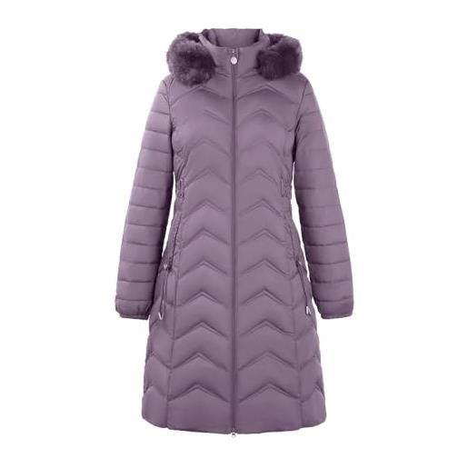 Uwdiohq parka da donna, caldo, spesso, lungo, con, giacca invernale pelliccia interna (light violet, xxxl) piumino 100 grammi donna leggero mezza stagione impermeabile antipioggia oltre