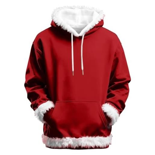 Generic maglione natalizio da uomo, con cappuccio, in morbido pile, con cappuccio, pullover invernale, caldo, per natale, festività, feste, divertente, con tasca, streetwear (rosso, xxxxl)