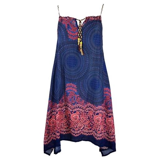 GURU SHOP guru-shop, abito boho mandala midi, abito con cinturino, abito da spiaggia per donne forti, blu/fucsia, sintetico, dimensione indumenti: one size, abiti midi lunghi