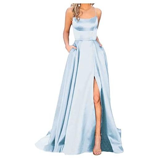 xxxiticat abito da donna elegante lungo da ballo con tasche in raso linea a senza schienale abito da sposa abiti da sera sexy con laccetti al collo spaghetti abito da sposa abiti lunghi principessa