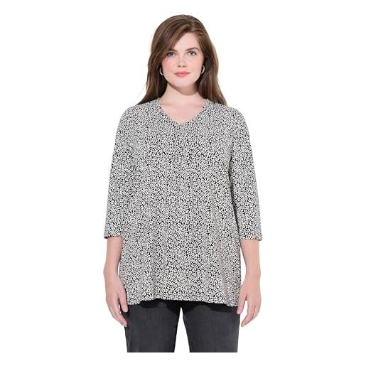 Ulla Popken maglia dal taglio svasato con fiori, scollo a v e maniche a 3/4 nero 54+ 835685100-54+