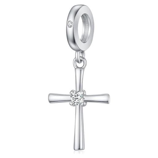 Charm A Croce In Argento 925 Per Bracciale - Ciondolo Religioso Con Foro 4,7mm, Regalo Donna