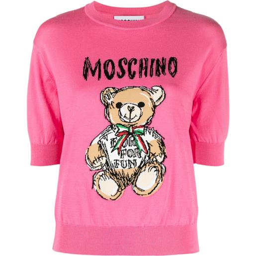 Moschino maglione crop teddy bear con ricamo - rosa