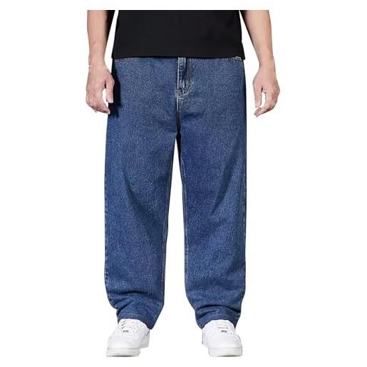 WEIBUMAOYI – Jeans Larghi Da Uomo – Vestibilità Comoda – Gamba Dritta – Blu Scuro – Taglia 50 – Con Strappi E Lavaggio Effetto Usato – 80% Cotone