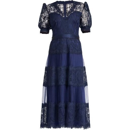 Tadashi Shoji abito midi con ricamo - blu