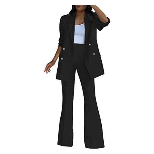 HEONSATI abito completo donna slim fit completo due pezzi aperto davanti colletto manica lunga eleganti set da cerimonia casual tuta da lavoro giacca e pantaloni matrimonio abito da cocktail