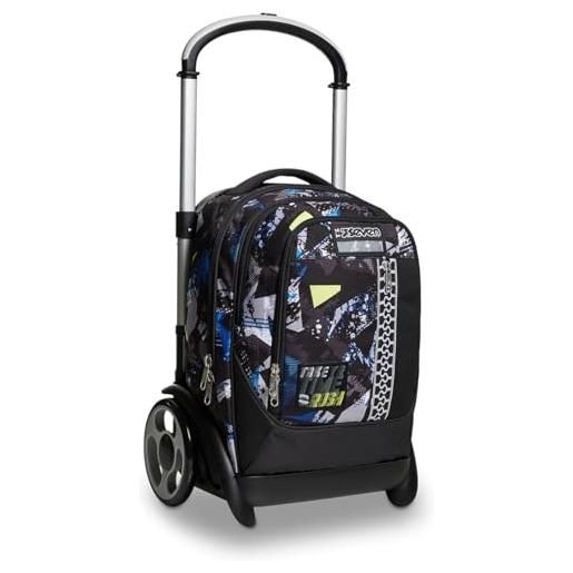 Seven trolley scuola sganciabile tyre, nero fantasia, rushover boy, 3 in 1, triplo uso, zaino con carrello sganciabile e maxi ruote, zaini & trolley, scuola, viaggio & tempo libero, bambini e ragazzi