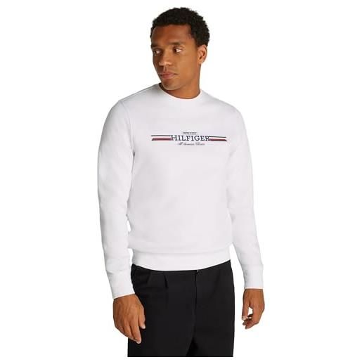 Tommy Hilfiger uomo felpa scollo rotondo, bianco (white), 3xl