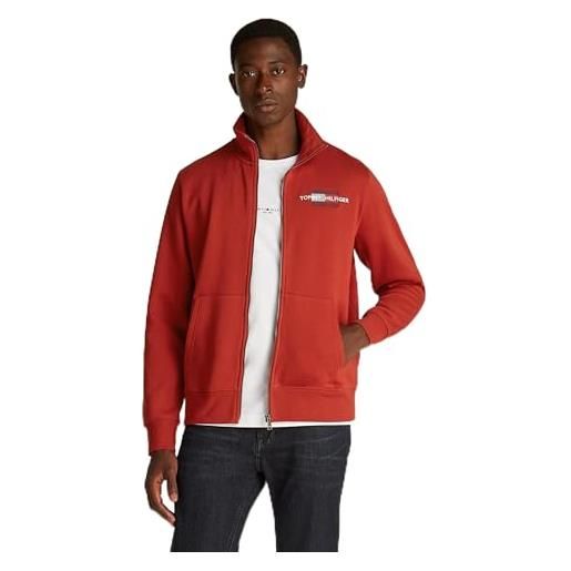 Tommy Hilfiger uomo felpa con zip flag embro colletto alla coreana, rosso (dark magma), m
