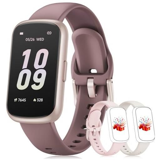 BOALZETD smartwatch donna uomo, 1,47'' orologio smartwatch piccolo con 24/7 cardiofrequenzimetro, sonno, contapassi, orologio fitness resistente 3 atm include 3 cinturini per android ios, oro rosa/viola fumé