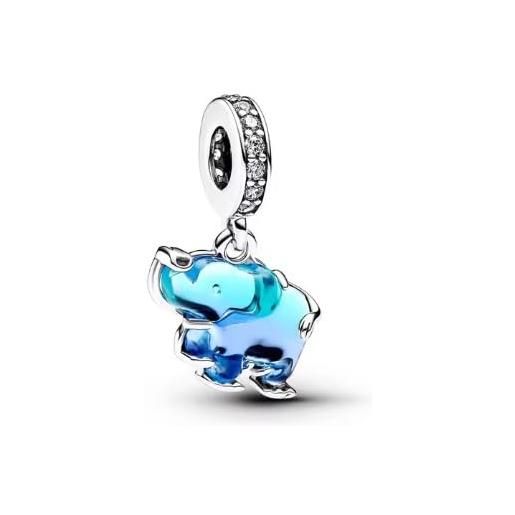 Ciondolo in vera ambra baltica e argento Sterling con elefante portafortuna senza catena, AD214 e Argento, colore: Cognac, cod. AD214C