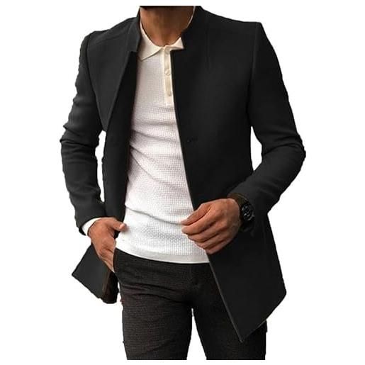 ENENEN cappotto midi con collo alto da uomo autunno/inverno cappotto tweed slim tinta unita casual alla moda