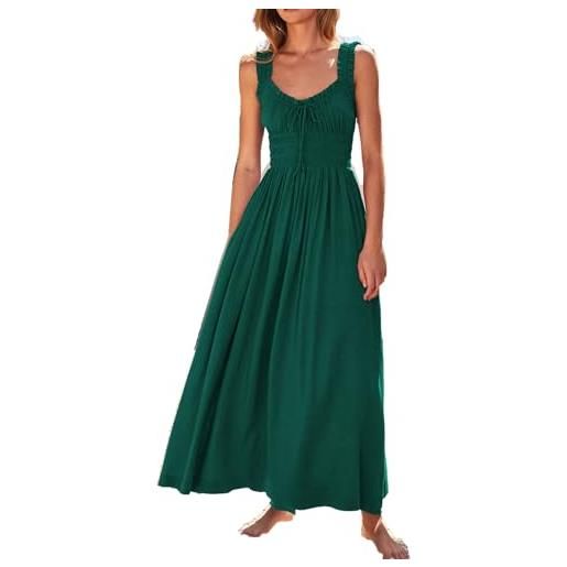 JENJON donna lunga vestiti estivo senza maniche a vita alta abito tunica tinta unita casual vestito da spiaggia primavera estate