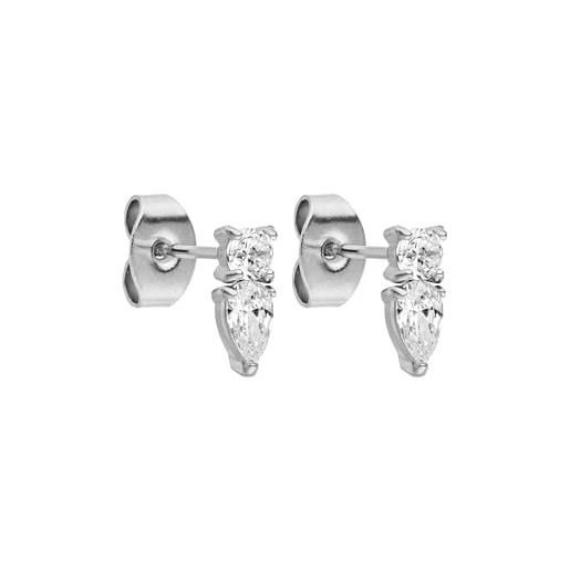 Orecchini Fiore Classico Argento pl. oro Bianco 18K con Cristalli