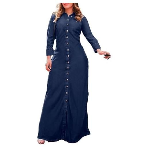 Generic abito di jeans maxi abito per jeans a manicotto lungo manico