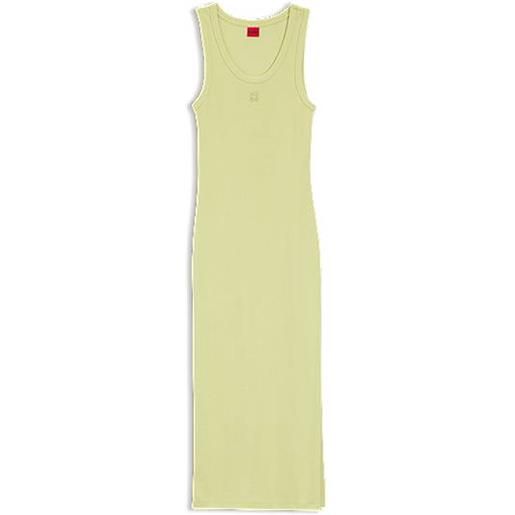 HUGO vestito midi in jersey misto cotone con logo scomposto, giallo chiaro