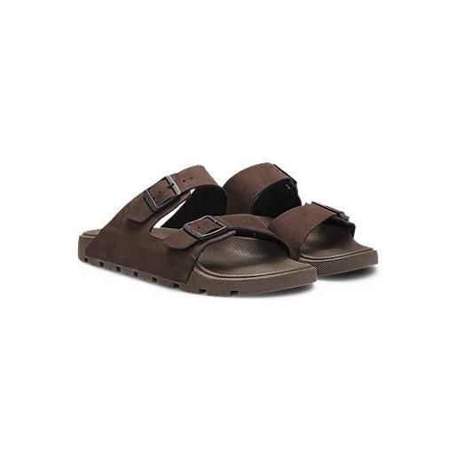BOSS sandali slider con doppia fascetta e fibbie con logo, marrone scuro