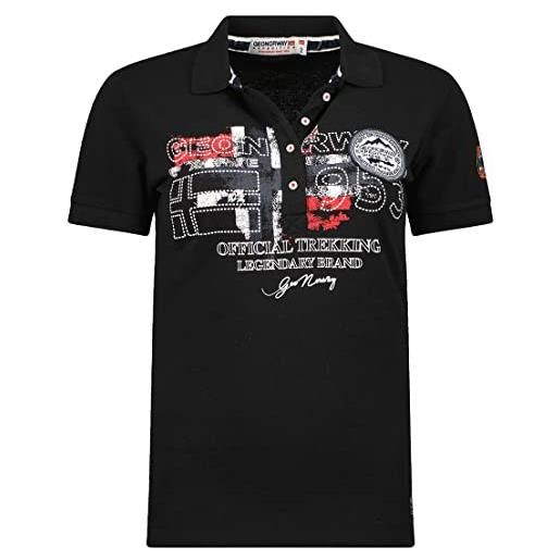 Geographical Norway kerry lady - polo classica donna - cotone a maniche corte casual button down polo shirt tops regular classic - abito ideale primavera estate (nero xl-taglia 4)