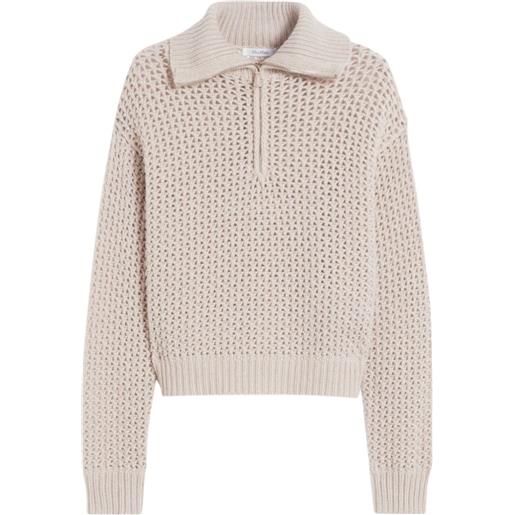 Max Mara polo traforata con zip - toni neutri