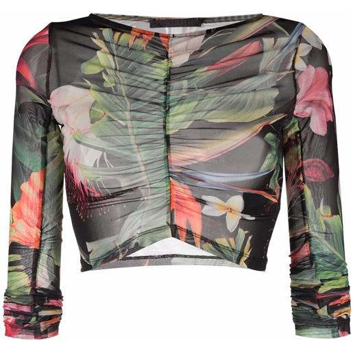 Philipp Plein top a maniche lunghe flowers - verde
