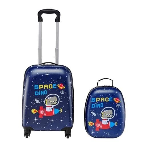 VEVOR set di valigie per bambini da vacanza 2 pezzi, valigia rigida da 45,7 cm con ruote e zaino rigido, a forma di dinosauro, regalo di compleanno per bambini, approvato dalle compagnie aeree