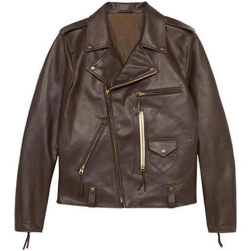 Fortela giacca in pelle con zip asimmetrica - marrone