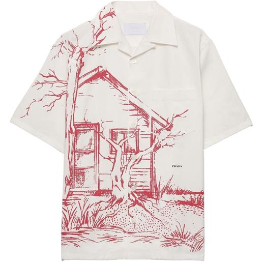 Prada camicia bowling con stampa - bianco